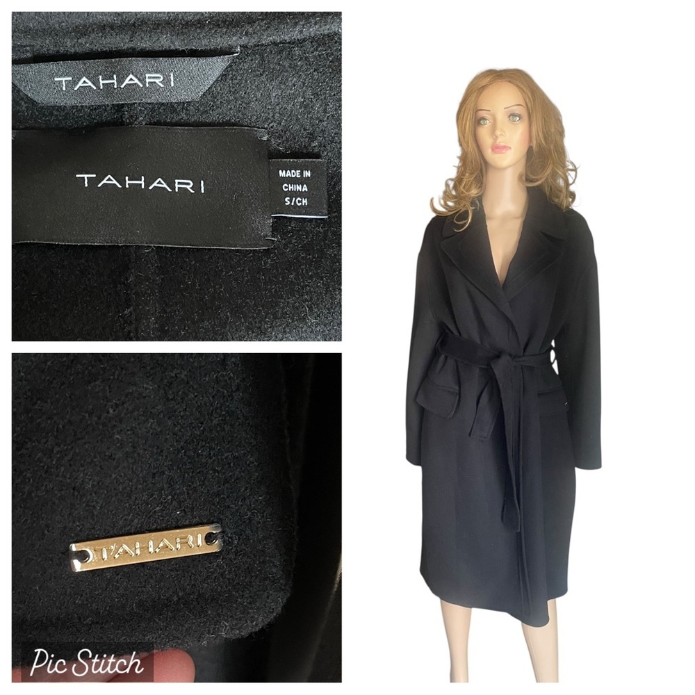 Tahari Women's Double Face Wool Blend Maxi Coat, Black size S/CH